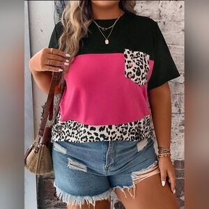 Trendy Pink and Leopard Print T-Shirt